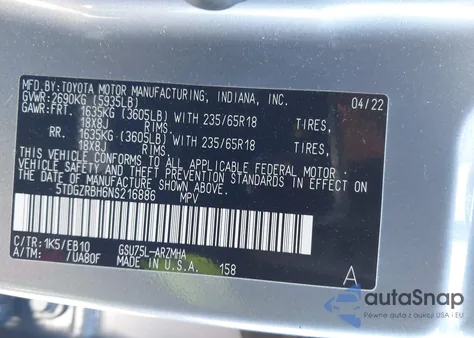 2022 Toyota Highlander Xle из США, поврежденный, VIN 5TDGZRBH6NS216886